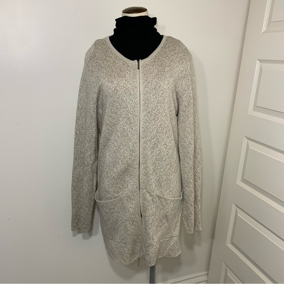 Nicole Miller Minimalist Neutral Tan Cotton Blend Zippered Cardigan Sweater XL - Picture 5 of 13